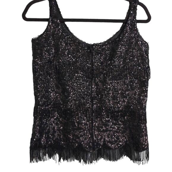 Sovereign Vintage Black Sleeveless Tank Fringe Sequined Lambswool Angora 36 - Picture 3 of 8